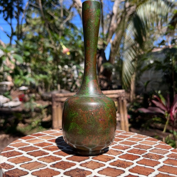 Antique Green and Brown Bronze Japanese Vase valued in the hundreds